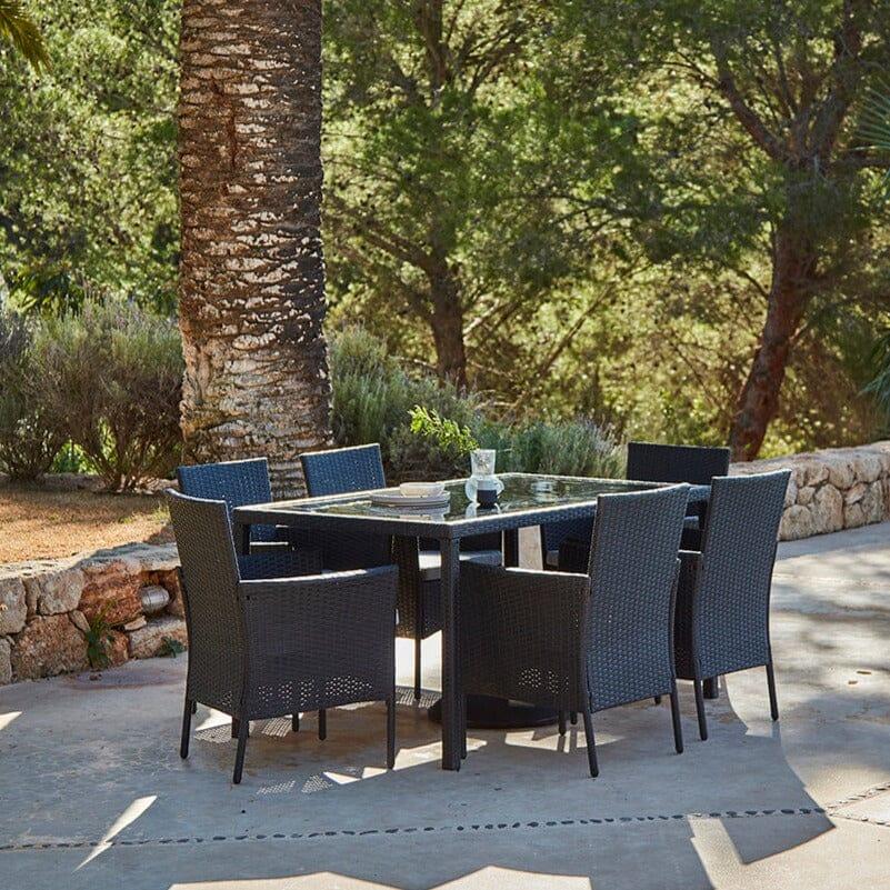 Marston 6 Seat Black Glass Top Outdoor Dining Table - Black - Laura James