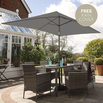 Marston 6 Seater Rattan Dining Set with Grey Parasol - Rattan Garden Furniture - Grey