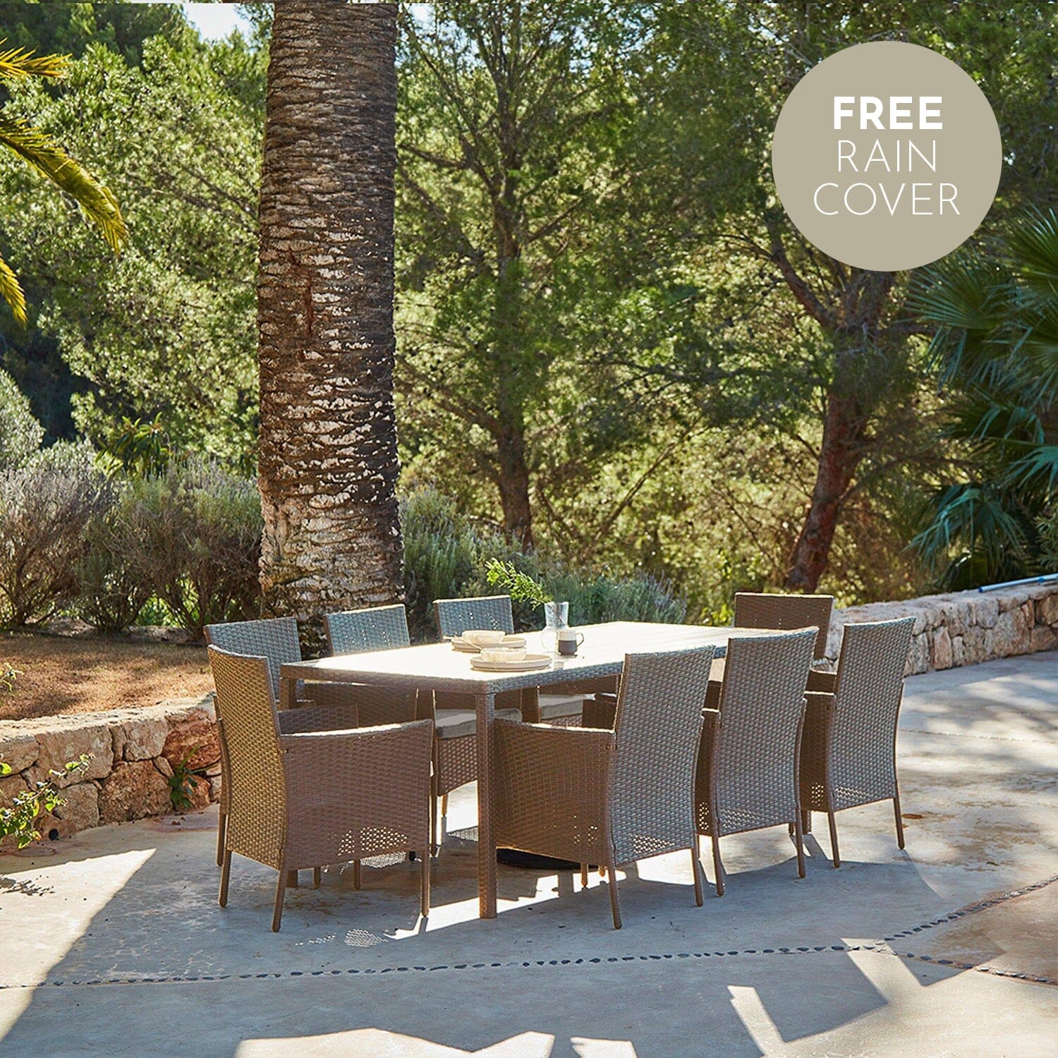 Marston 8 Seater Rattan Outdoor Dining Set - Rattan Garden Furniture - Natural Brown - Polywood Top - Laura James