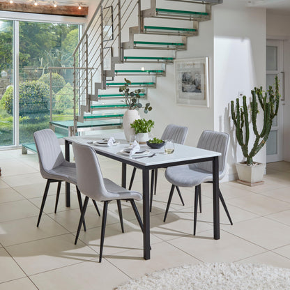 Milo Marble effect dining Table Set - 4 seater - Bella Grey & Black Chairs