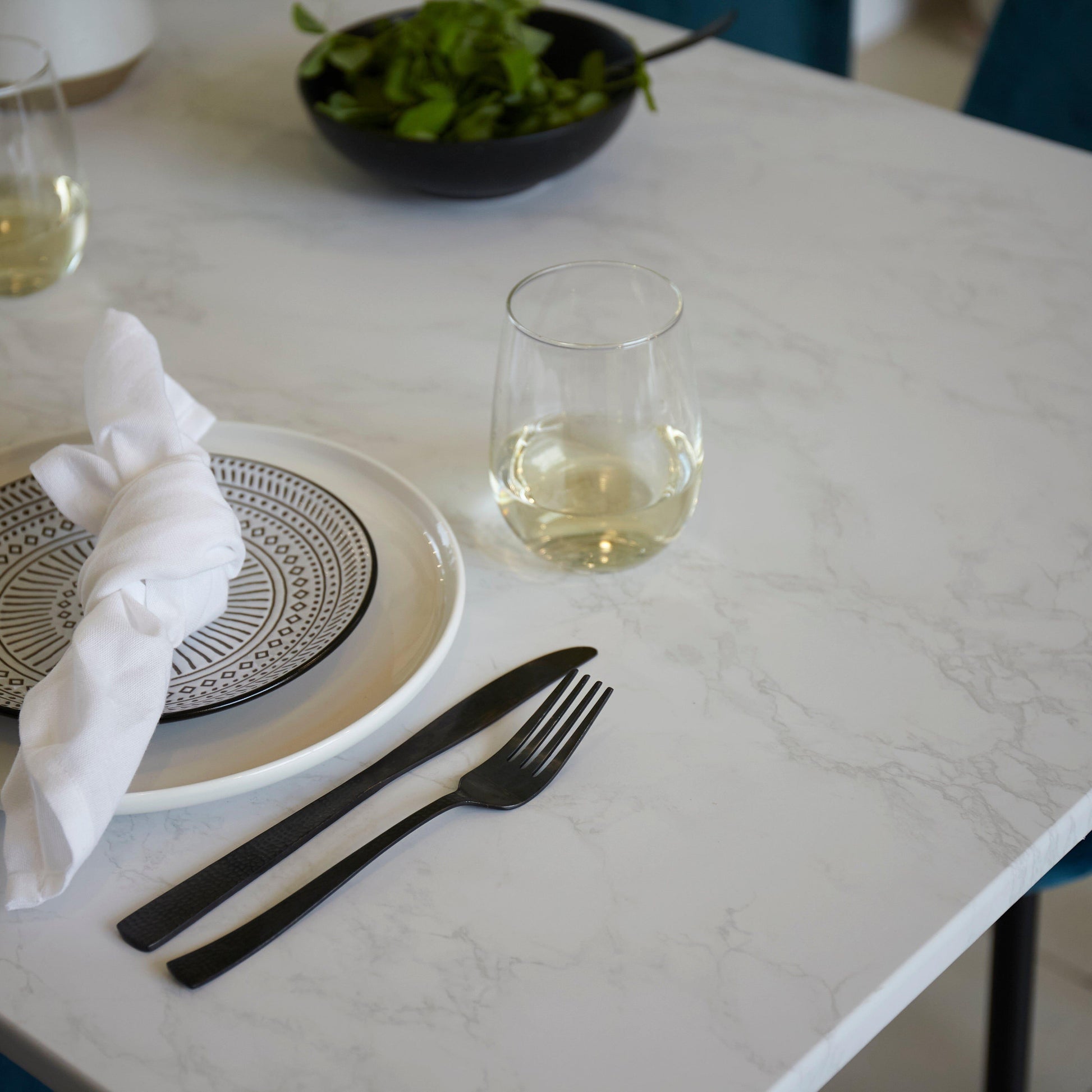 Milo Marble effect dining Table Set - 4 seater - Bella Grey & Black Chairs