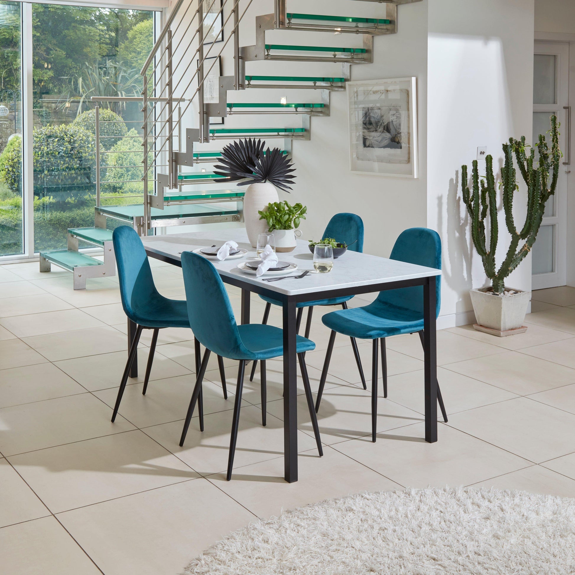 Milo Marble Table - 4 seater -  Ellis Teal and Black Chairs