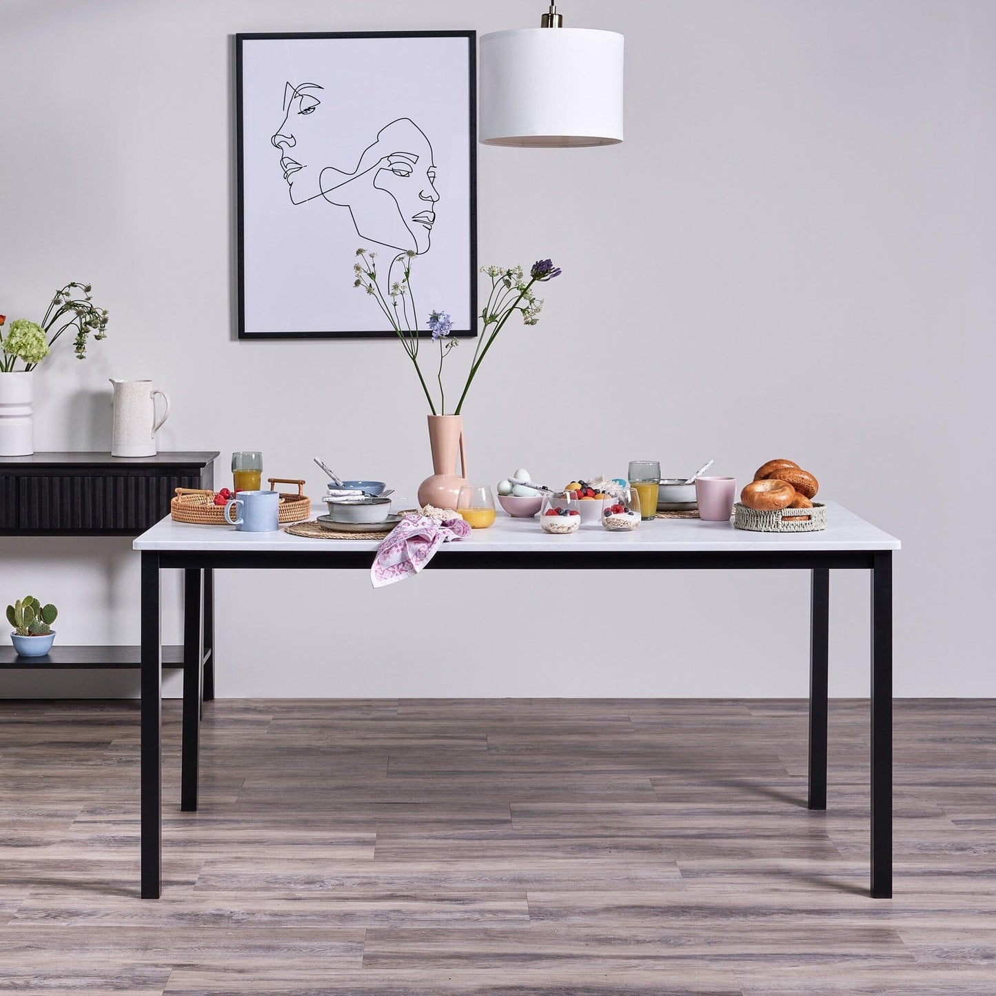 Milo Marble Table - 4 seater -  Ellis Teal and Black Chairs