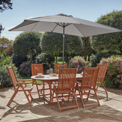 Oakley 6 Seater Wooden Extendable Garden Dining Set with Grey Parasol - Laura James