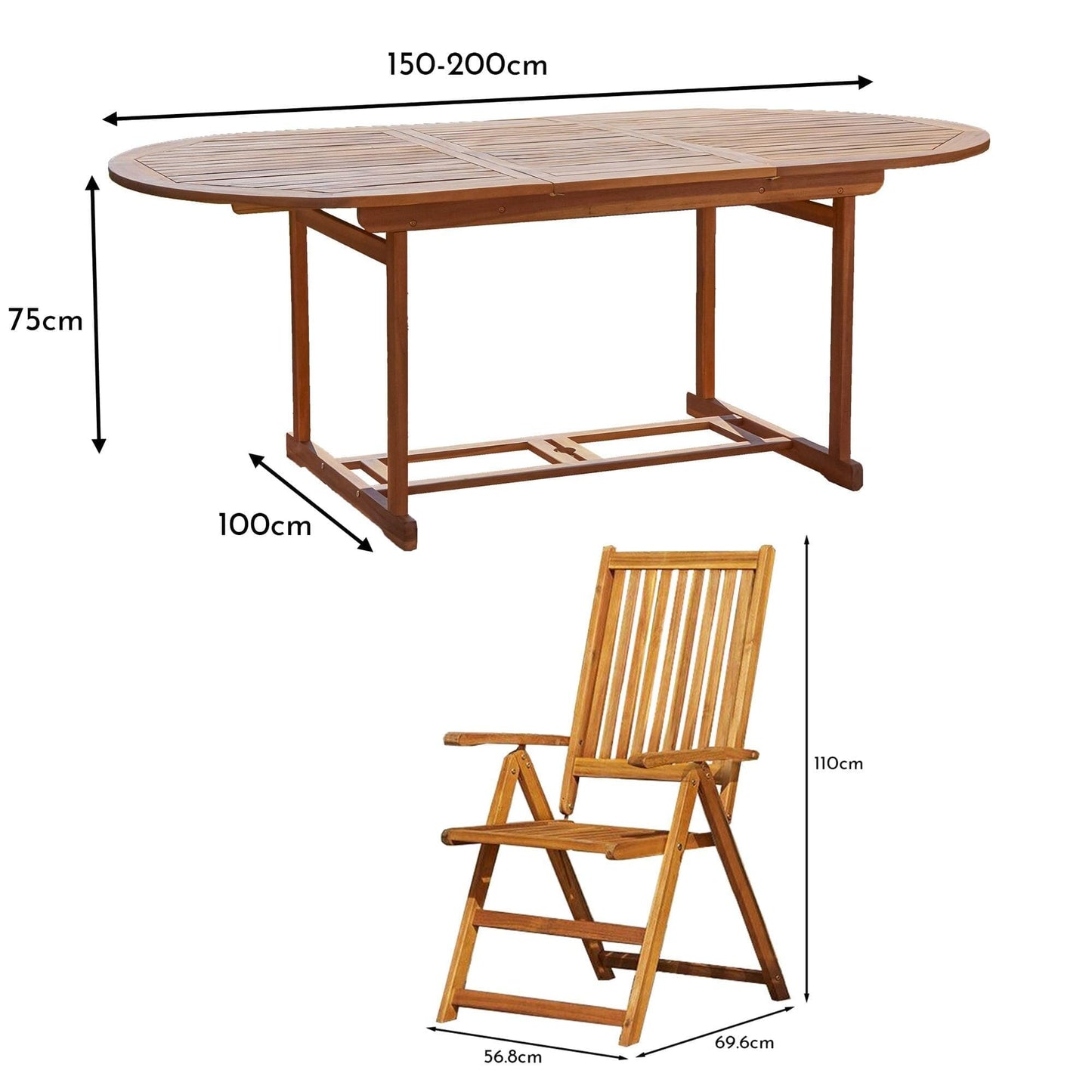 Oakley 6 Seater Wooden Extendable Garden Dining Set with Grey Parasol