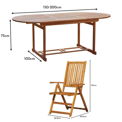 Oakley 6 Seater Wooden Extendable Garden Dining Set with Grey Parasol