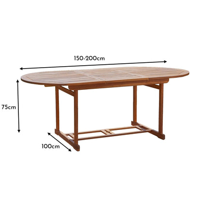 Oakley 6 Seater Wooden Oval Extendable Garden Dining Table 150-200cm