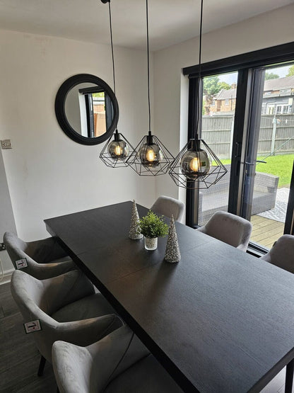 Amelia Black Extendable Dining Table Set - 6 Seater - Freya Grey Carver Chairs - Black Legs