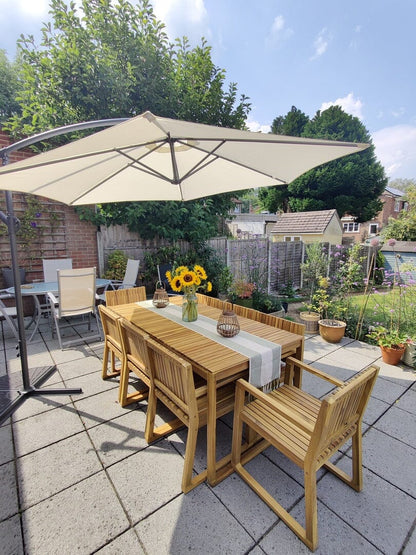 Lennox Table & 8 Lennox Armchairs with Cream Parasol