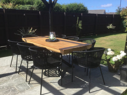 Amelia 8 Seater Natural Wood Black Legs Garden Dining Set - Hali Black Chairs