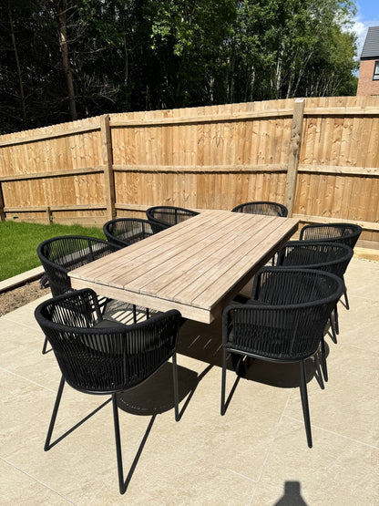 Amelia 8 Seater Whitewash Wood Black Legs Garden Dining Set - Hali Black Chairs