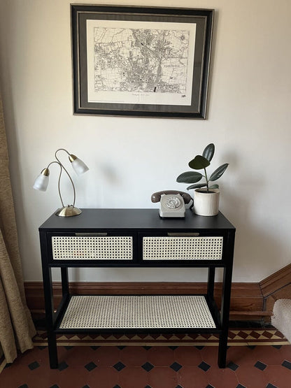 Charlie Console Table Cane Drawers - Black