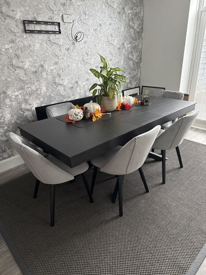 Amelia Black Dining Table Set - 6 Seater - Freya Grey Dining Chairs With Black Legs