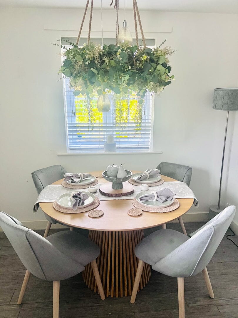 Willow Pale Oak Round Dining Set with Grey Dining Chairs - Laura James