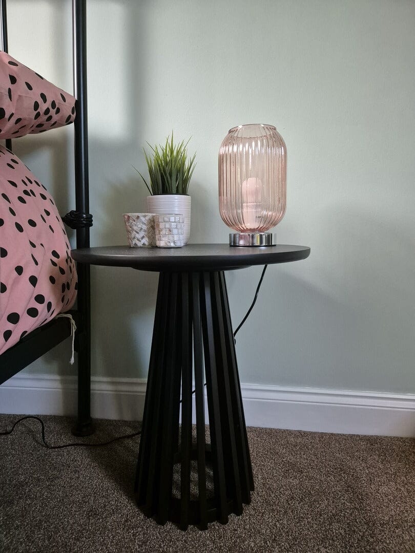 Pink Fluted Glass Table Lamp with Chrome Base - Laura James

