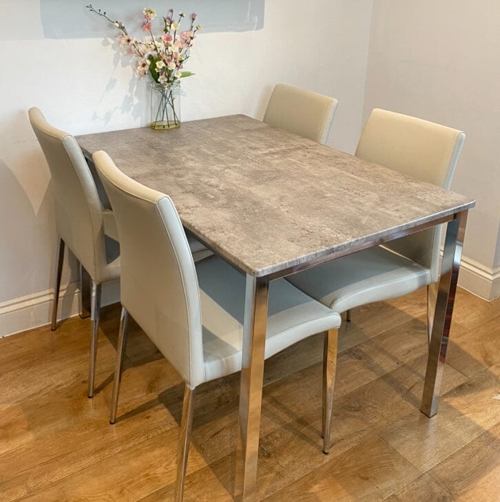 Milo 4 Seater Concrete Effect Dining Table with Chrome Legs

