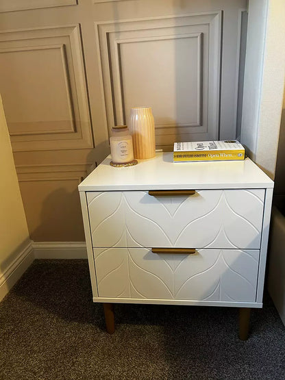 Gloria Bedside Table - White & Brass Effect - Laura James