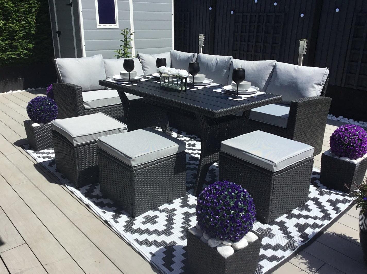 Aston 9 Seater Rattan Garden Corner Sofa Set with with Grey Lean Over Laura James