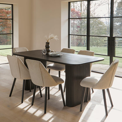 Orla 6 Seater Wooden Jet Black Dining Table Set - Freya Oatmeal Dining Chairs - Laura James