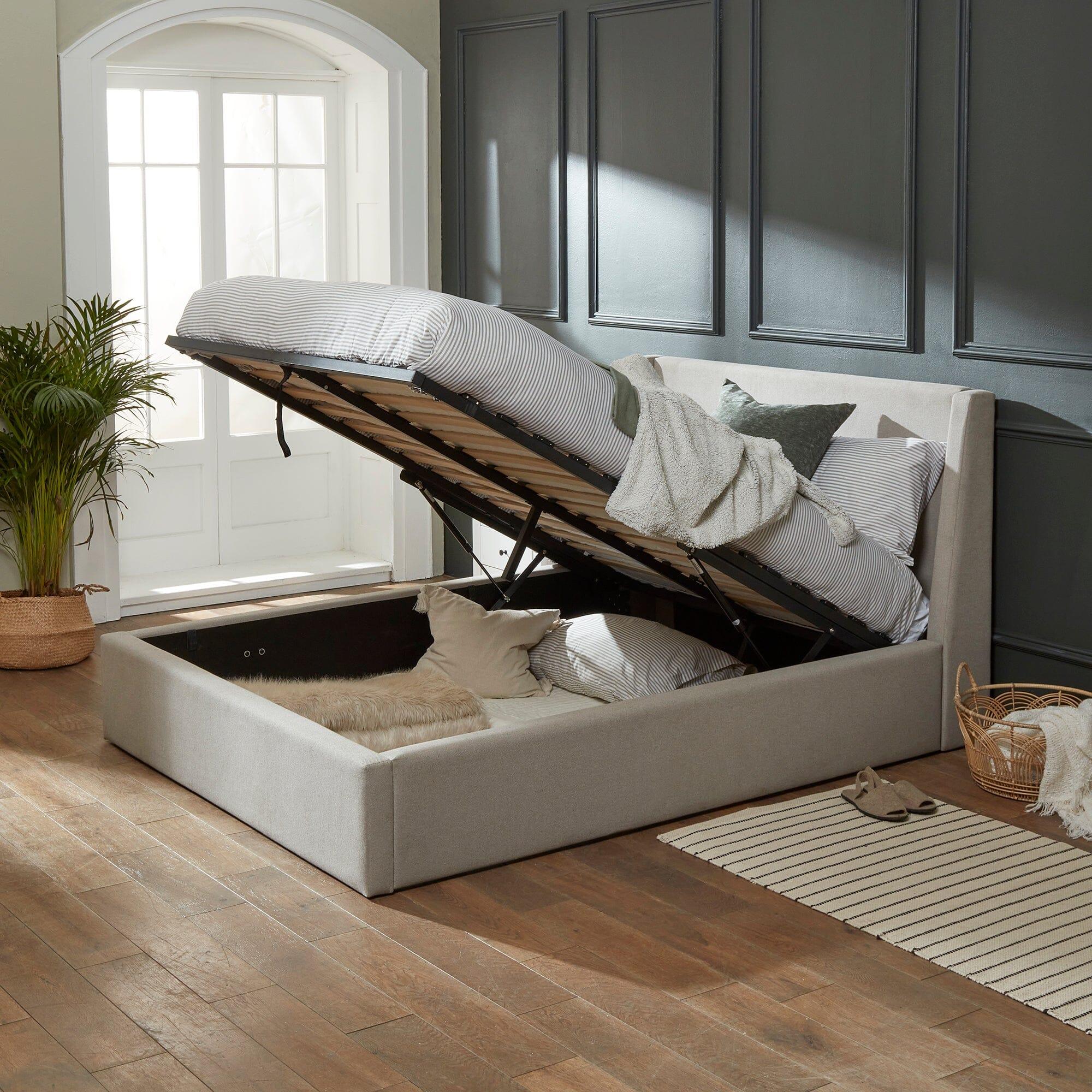 Otto Grey Double Ottoman Bed - Twill - Laura James