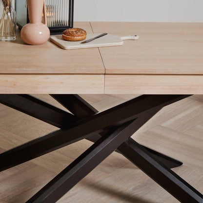 Amelia Whitewash wood extendable dining table - black legs