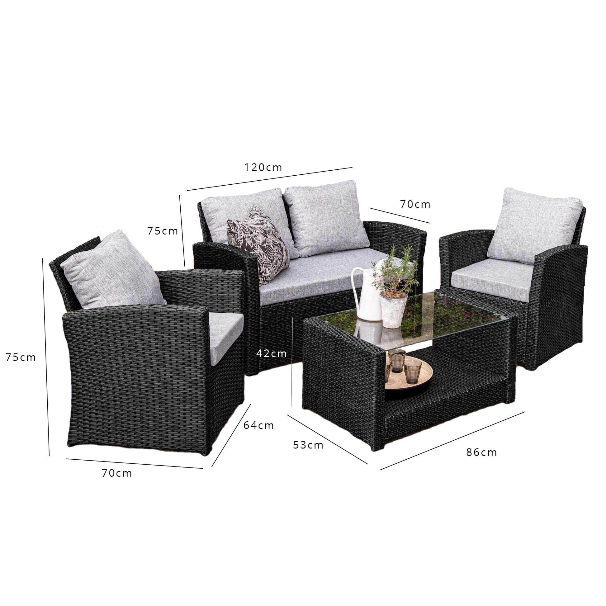 Outlet - Cote Garden Sofa Set - 4 Seater - Black Rattan - Laura James