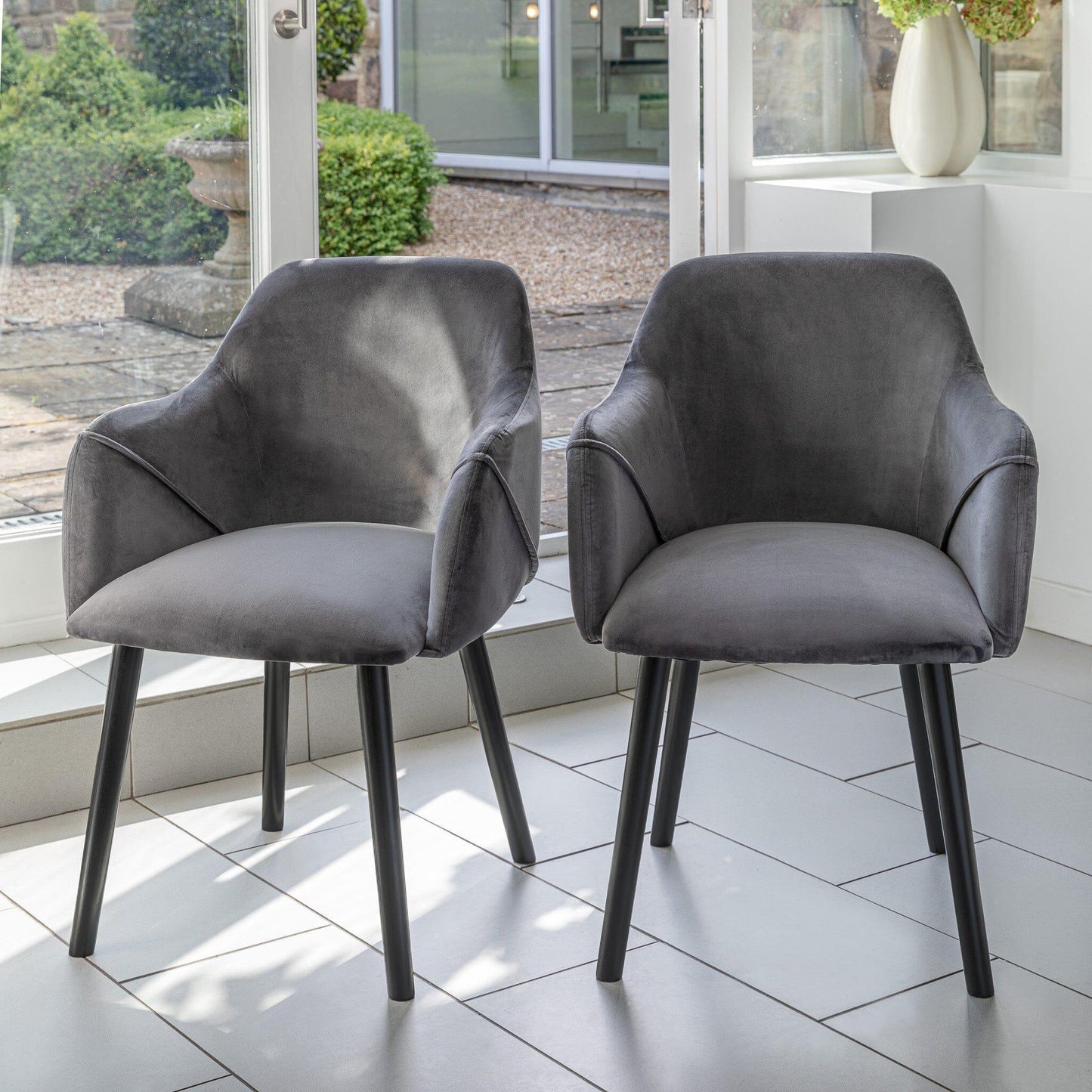 Freya armchairs - set of 2 - grey velvet and black