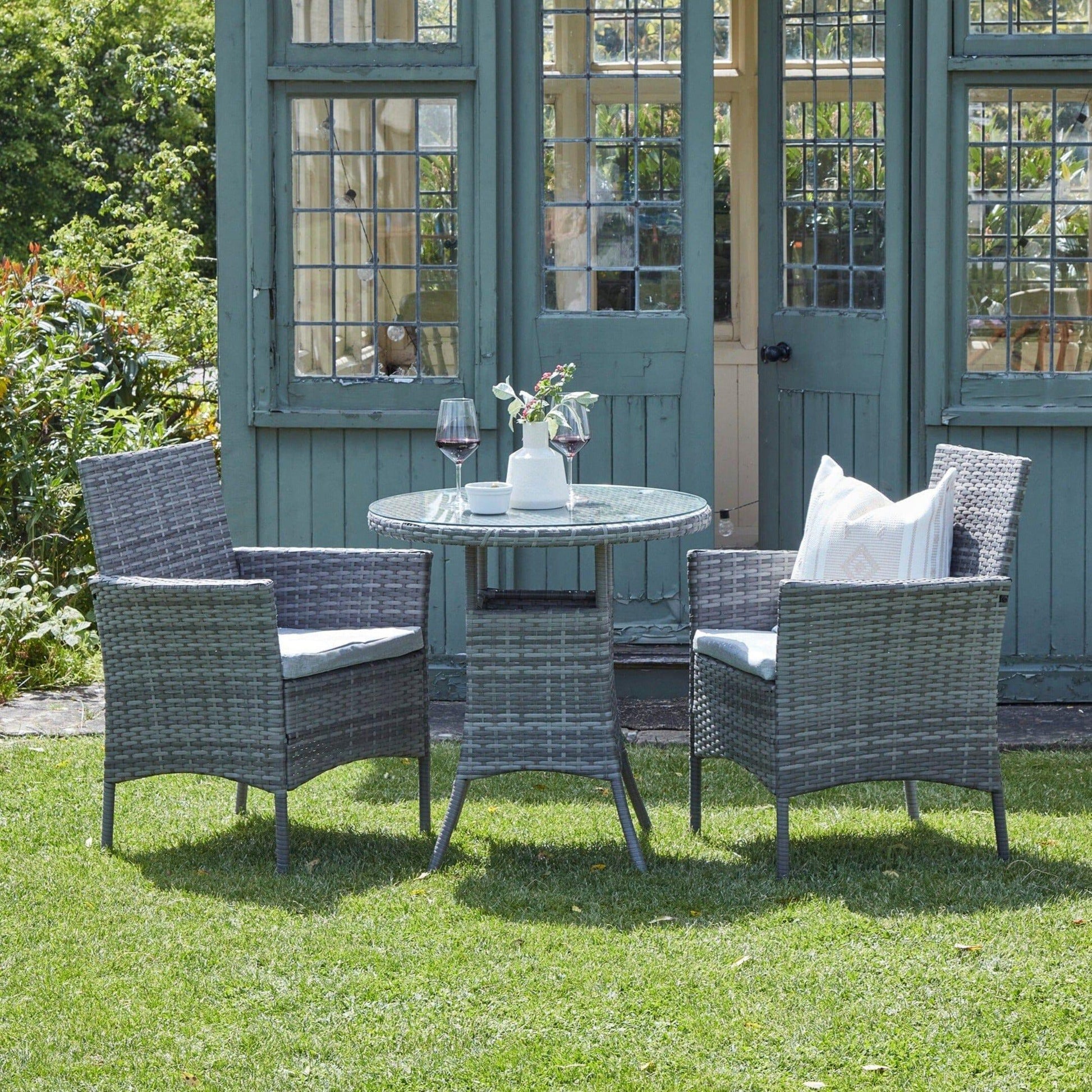 Kemble 2 Seater Rattan Bistro Dining Set in Grey - Laura James