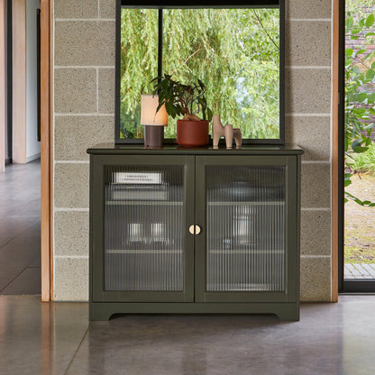 Lua 2 Door Sideboard in Fir Green with Fluted Glass - Laura James