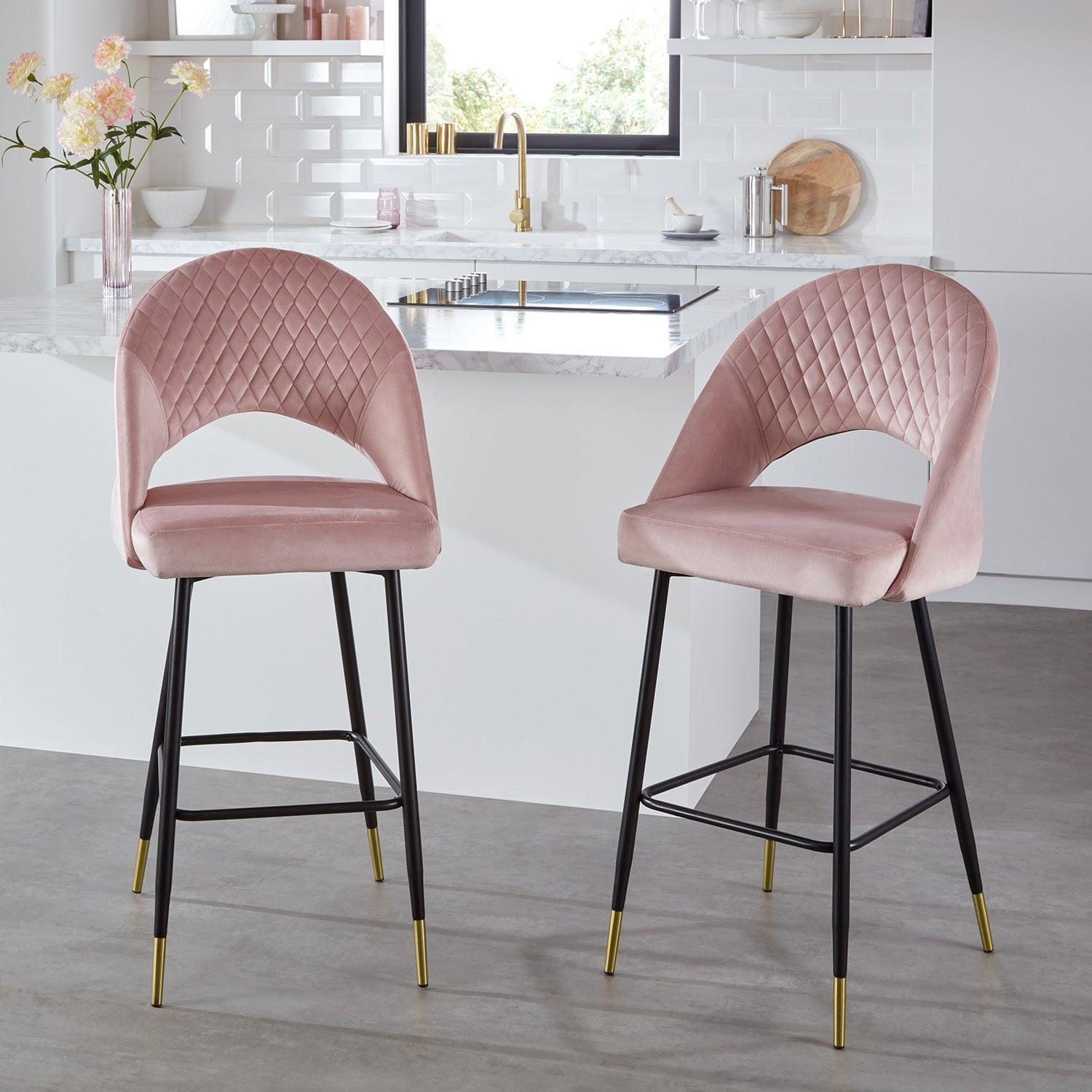 Outlet Marilyn Bar Stool Set of 2 Pink Velvet Laura James