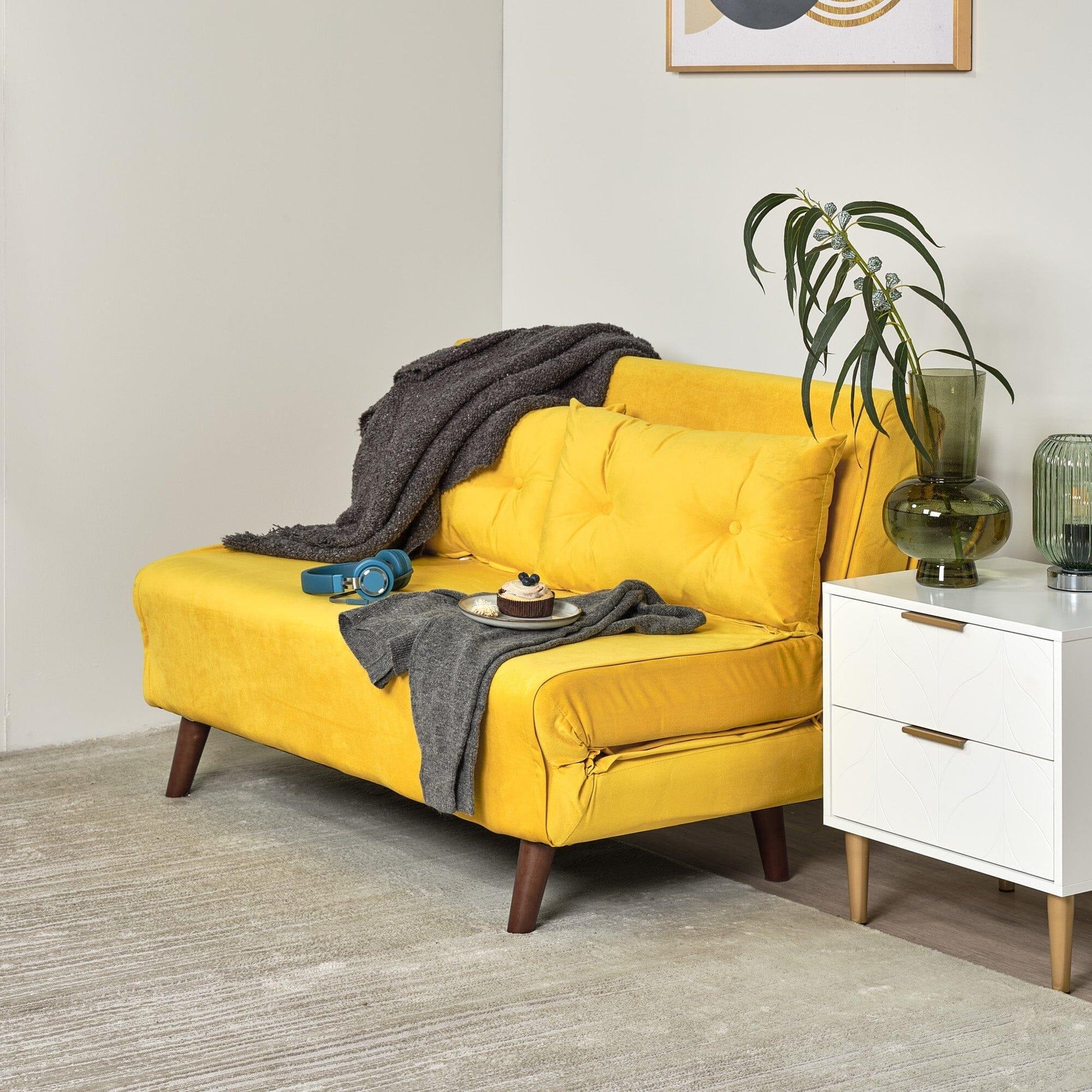 Outlet - Una small double sofa bed - yellow - velvet - Laura James