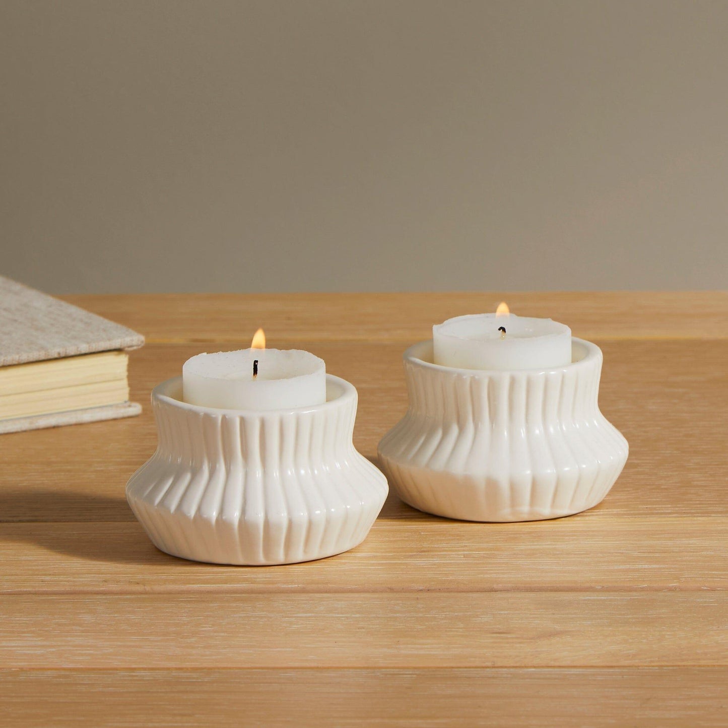 Kinsley 9cm Ceramic Tea Light Holder - Set of 2 - White - Laura James