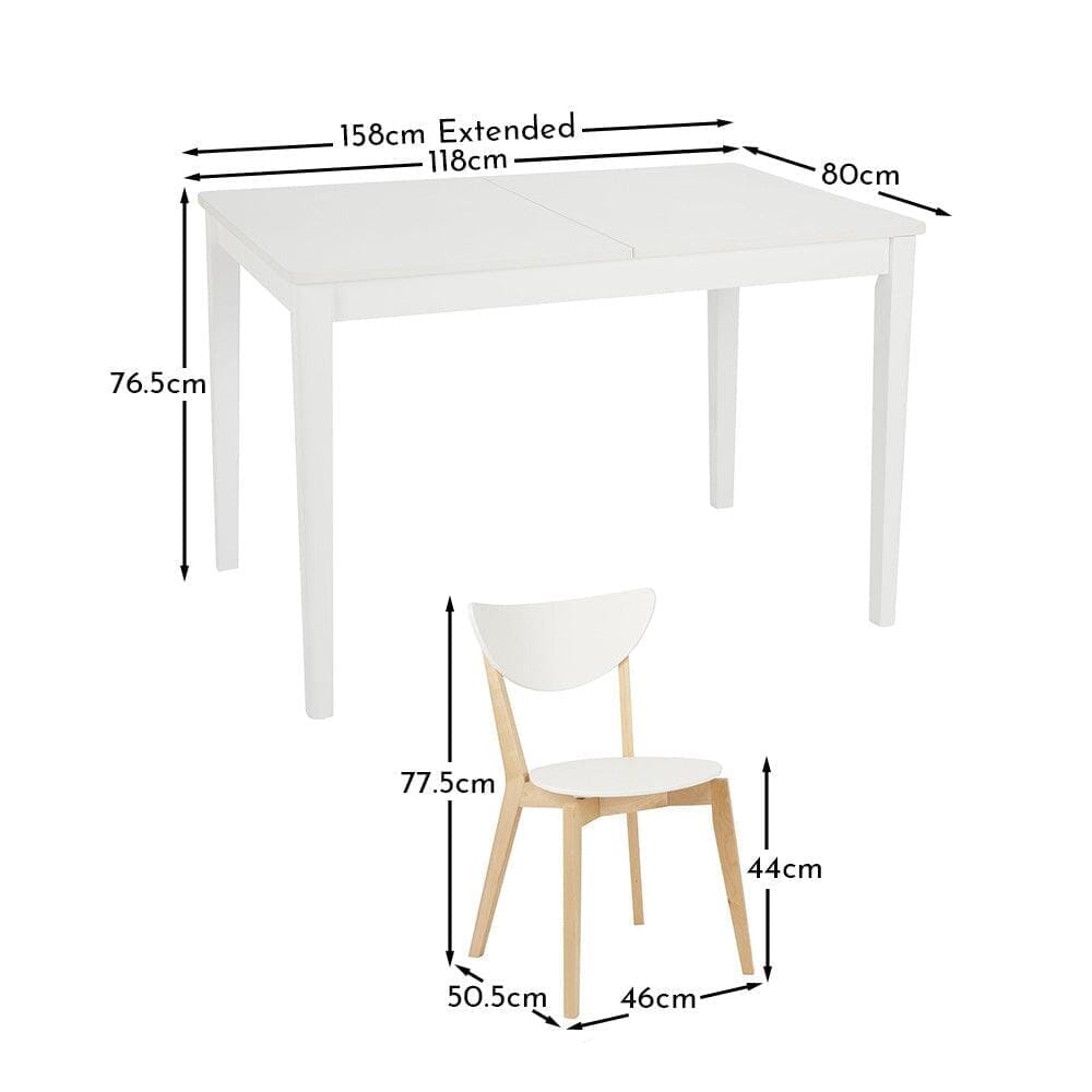 Paul White Extendable Dining Table Set - 6 Seater - Paul White Dining Chairs - Beech Legs