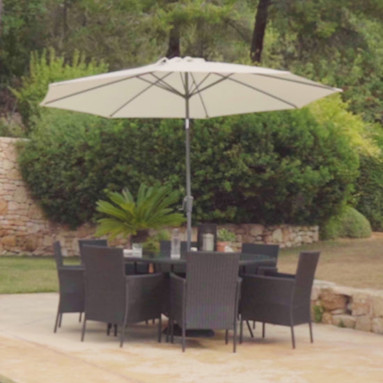 8 Seater Rattan Round Dining Set with Parasol - Rattan Garden Furniture Grey - Laura James