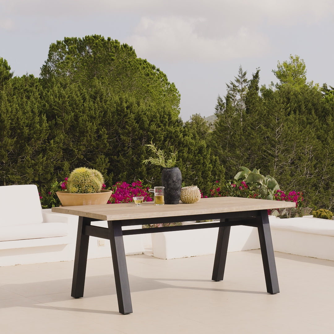 Palm 180cm Rectangular Dining Table - Brushed Light Acacia and Black Steel - Laura James 