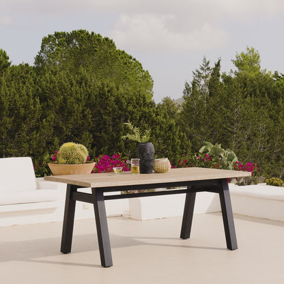 Palm 180cm Rectangular Dining Table - Brushed Light Acacia and Black Steel - Laura James 