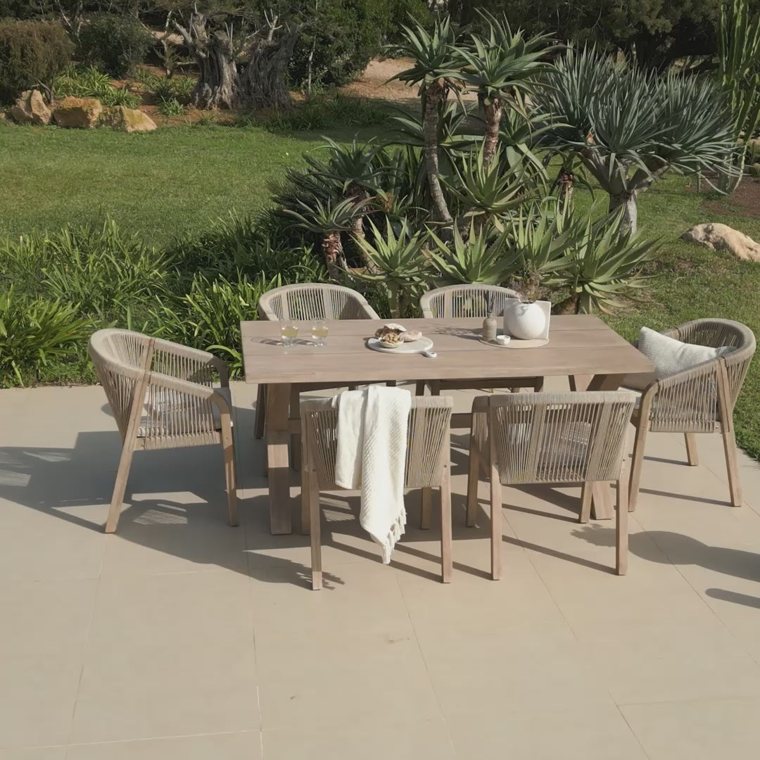 Charlotte Wooden 6 Seater  Dining Table Set with with Nala Wooden Rope Dining Chairs - Laura James 