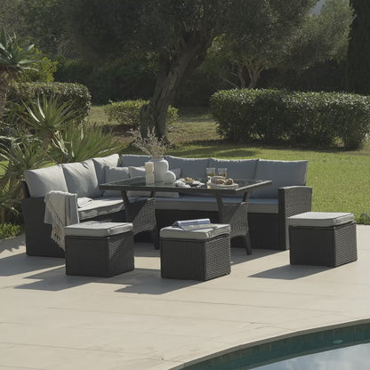 Aston 9 Seater Rattan Garden Corner Sofa Set - Black - Laura James 