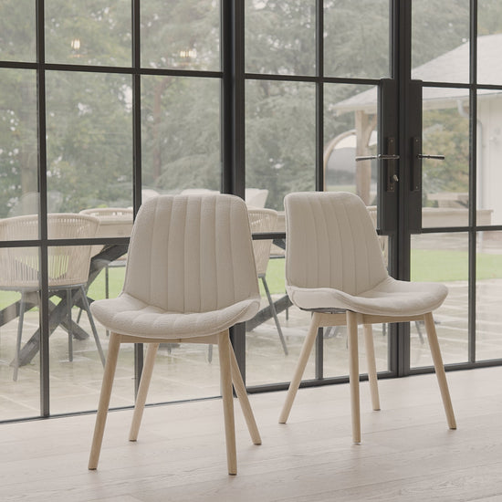 Bella Light Beige Boucle Dining Chairs with Whitewash Oak Legs  - Laura James