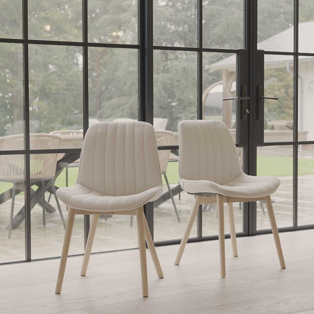 Bella Light Beige Boucle Dining Chairs with Whitewash Oak Legs  - Laura James