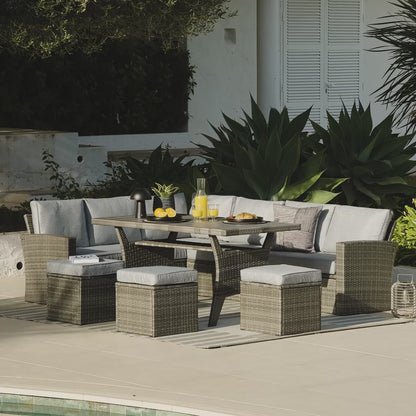 Aston Rattan Corner Sofa Set Polywood Top - 9 Seater - Grey - Laura James