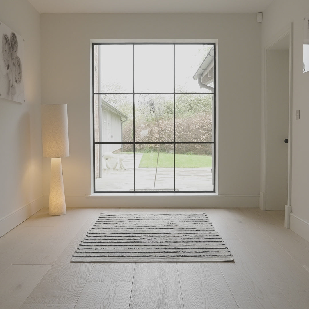 Evedon Black and Natural Striped Cotton Rug