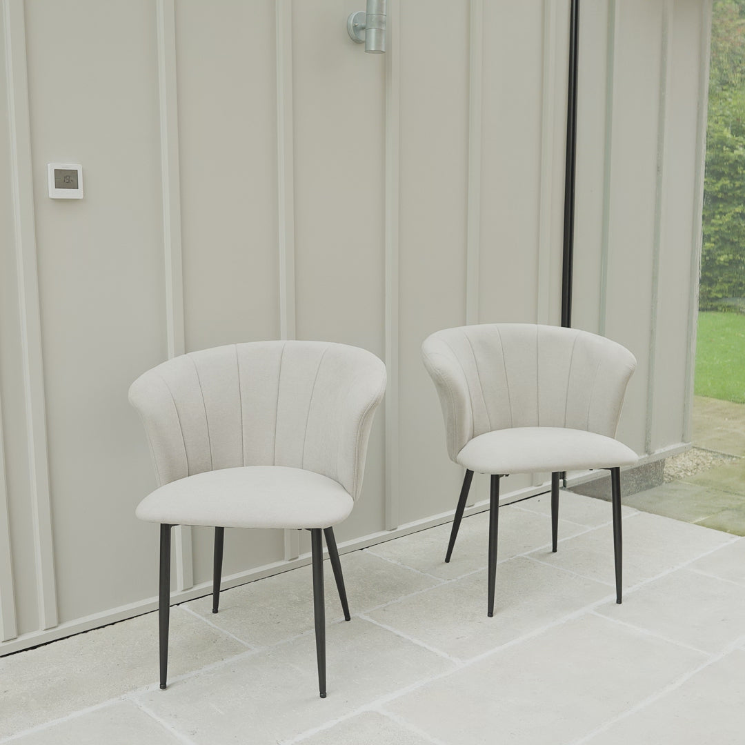 Cleo Beige Velvet Dining Chairs with Black Legs - Set Of 2 - Laura James 