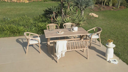 Charlotte 6 Seater Wooden Garden Dining Set with 4 Shiro Cushioned Chairs & Bench