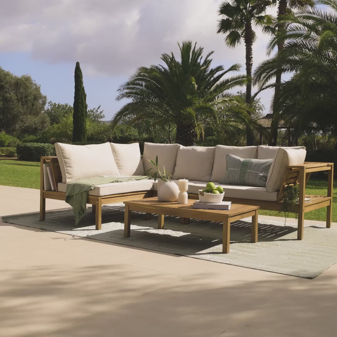 Dakota Wooden Garden Corner Sofa Set - Sand Cushions - Laura James 