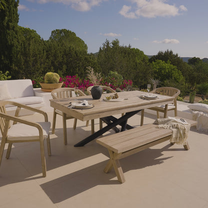 Amelia 6 Seater Wooden Garden Dining Set with 4 Shiro Chairs & Charlotte Bench - Laura James 