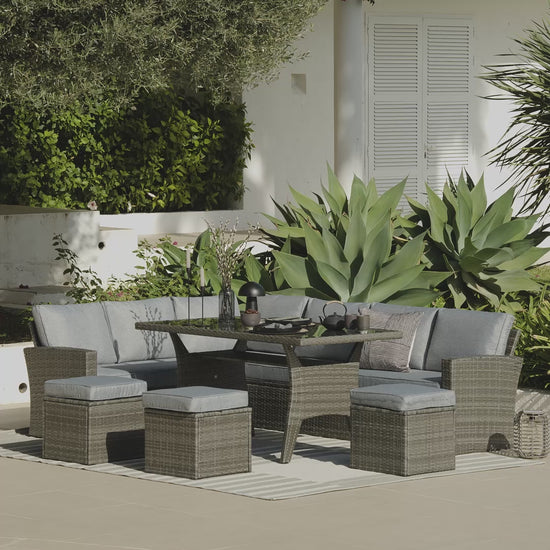 Aston 9 Seater Rattan Corner Sofa Set Grey - Laura James 