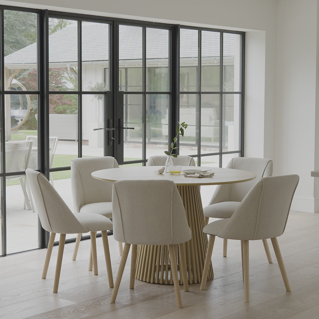 Willow 4 Seater Pale Oak Dining Table Set - Freya Oatmeal Dining Chairs with Pale Oak Legs - Laura James