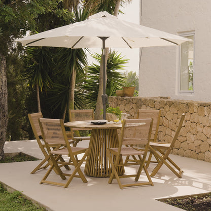 Willow Whitewash Round Dining Table Set with 6 x Cove Rope Dining Chairs - Natural and 2.7m Round Parasol - Laura James 