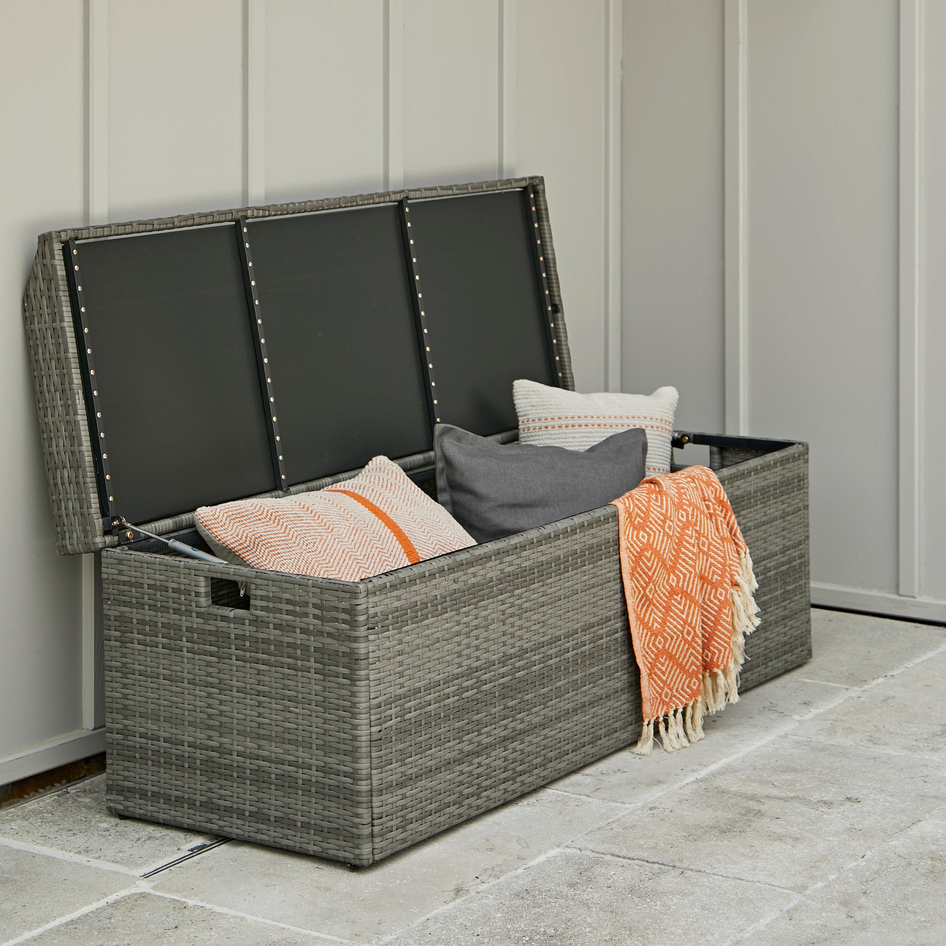 Grey wicker storage bench sale